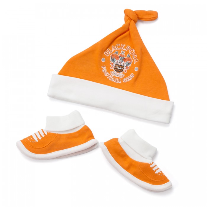 Hat & Bootie Set Tangerine and White